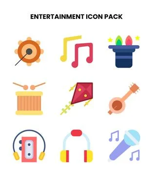 Entertainment Flat Collection Icons Pack Stock Illustration
