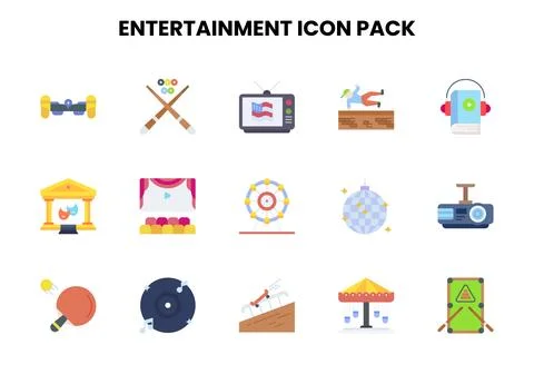 Entertainment Flat Scalable Icons Pack Stock Illustration