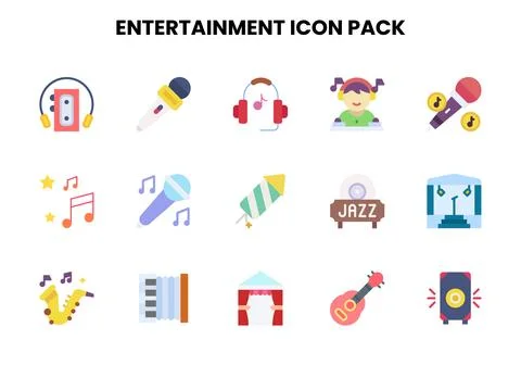 Entertainment Flat Set Icons Pack Stock Illustration