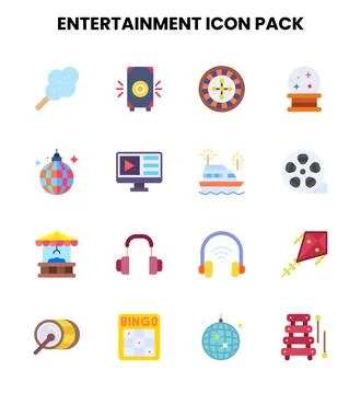 Entertainment Flat Set Icons Pack Stock Illustration