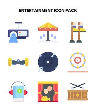 Entertainment Flat Vector Icons Pack Stock Illustration