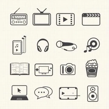 Entertainment icons set on texture background. Vector Stock Illustration