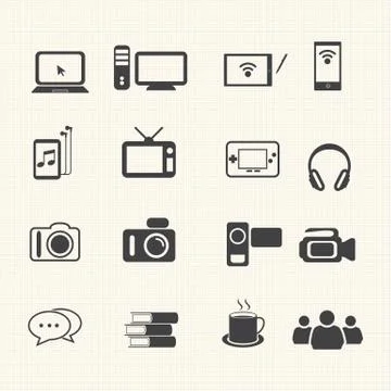 Entertainment icons set on texture background. Vector Stock Illustration