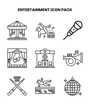 Entertainment Line Bundle Icons Pack Stock Illustration