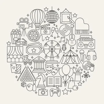 Entertainment Line Icons Circle Illustrazione stock
