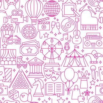 Entertainment Line Seamless Pattern Stock Illustration