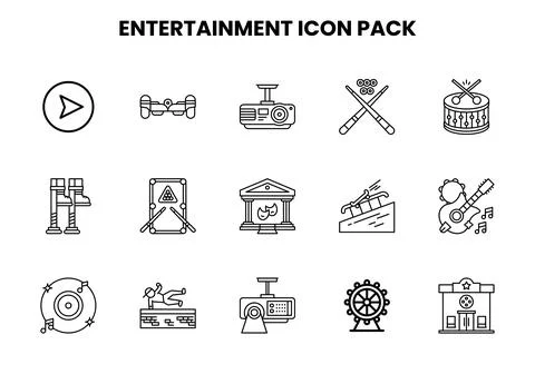 Entertainment Line Set Icons Pack Stock Illustration