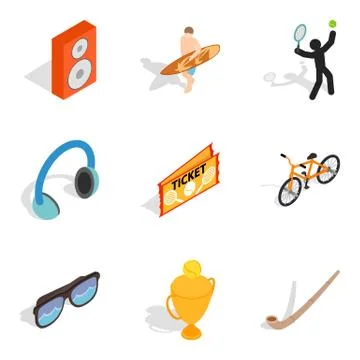 Entertainment program icons set, isometric style Stock Illustration