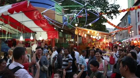 Entertainment representation using quadcopter in Chinatown, Singapore Video stock 48679342