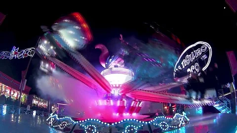 Entertainment rides at night fair. Stock Footage 108741733