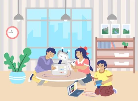 Entertainment robotics technologies, vector flat style design illustration Stock Illustration