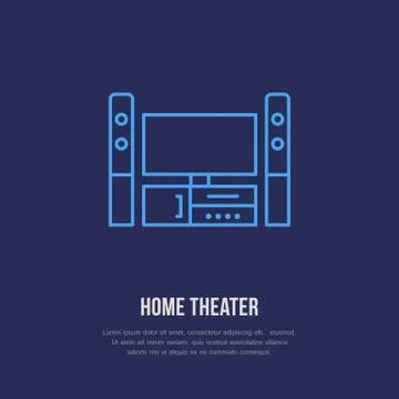 Entertainment system with blank screen flat line icon. Wireless technology, home Stock Illustration