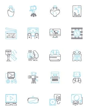 Entertainment technology linear icons set. Streaming, Gaming, Virtual, Augmented 스톡 일러스트