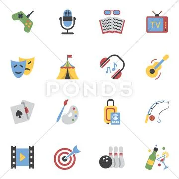 Entertainments Icons Flat Stock Illustration