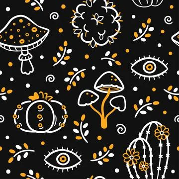 Entheogen plants seamless pattern. Vector cartoon illustration icon design Illustrazione stock