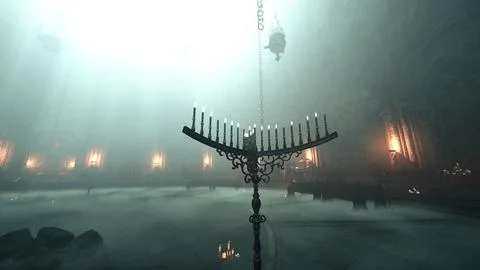 Enthralling gothic sanctuary illuminated flickering candles Stock Illustration