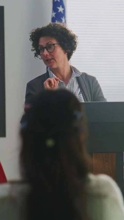 Enthusiastic American Teacher Explains Concept Students During Interactive Stock Footage 321011446