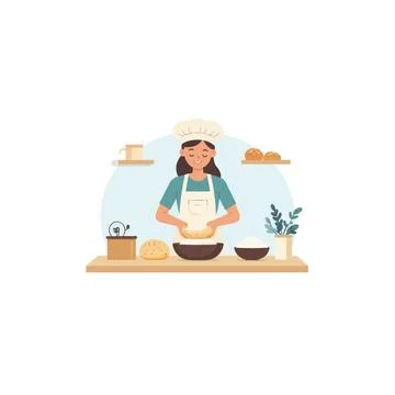 Enthusiastic baker preparing dough with passion creating delicious bread an.. 스톡 일러스트