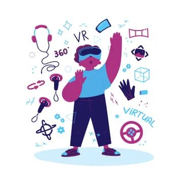 Enthusiastic boy using a virtual reality Stock Illustration