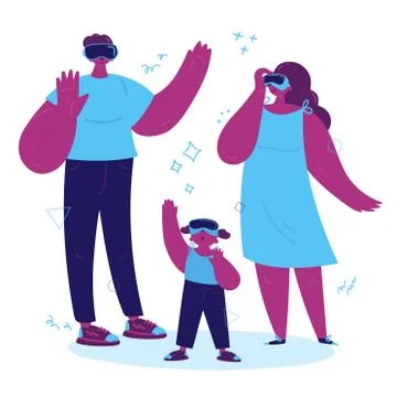 Enthusiastic family using a virtual reality Stock Illustration