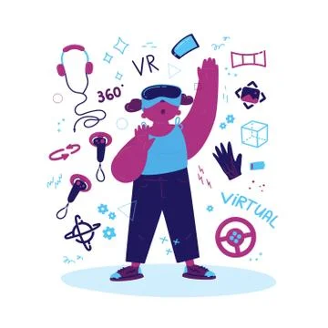 Enthusiastic girl using a virtual reality Stock Illustration