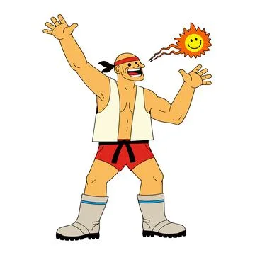 Enthusiastic Man with Smiling Sun Stock Illustration