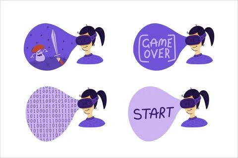 Enthusiastic man using virtual reality glasses and touching vr interface. Vector Stock Illustration