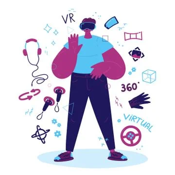 Enthusiastic man using a virtual realityVR headset Stock Illustration