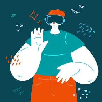 Enthusiastic man using a virtual realityVR headset Stock Illustration