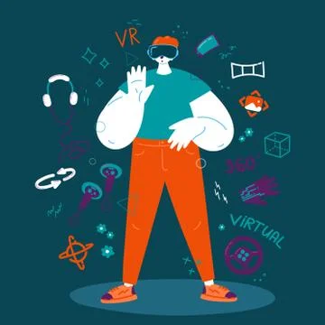Enthusiastic man using a virtual realityVR headset Stock Illustration