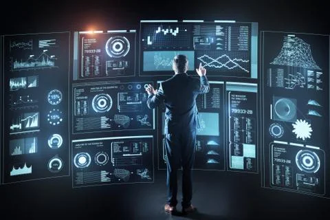 Enthusiastic programmer facing the screen of his computer while working 스톡 사진