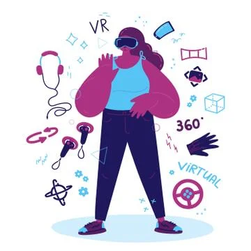 Enthusiastic woman using a virtual reality Stock Illustration