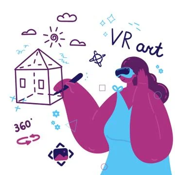 Enthusiastic woman using a virtual reality Stock Illustration