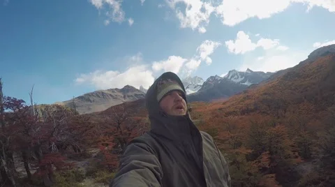 Enthusiastic Young Man Makes Panoramic Views to Picturesque Wildlife During His Stock Footage 65016786