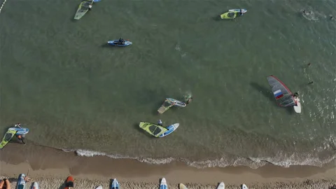 The entire beach is covered with surfboards Stock Footage 146248576