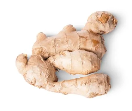 Entire ginger root top view reverse Stock Photos