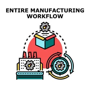 Entire manufacturing workflow process creating goods cycle Stock Illustration