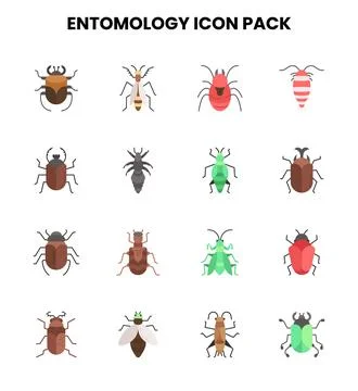 Entomology Flat Collection Icons Pack Stock Illustration