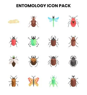 Entomology Flat Vector Icons Pack Stock Illustration