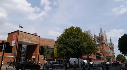 The entrance to the British Library on Euston Road, central London. Video stock 12036285