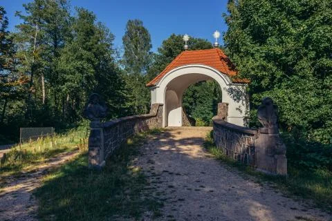 Entrance to Calvary in Wiele, small village in Poland Stock Photos