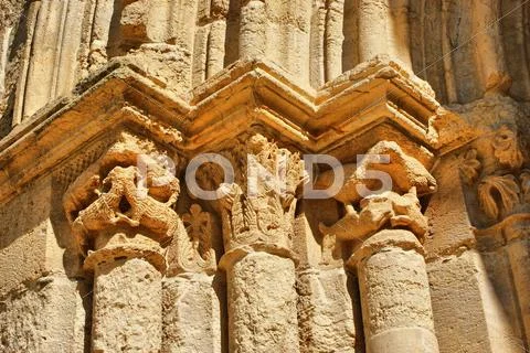 Entrance capitals of santa clara velha Stock Photos