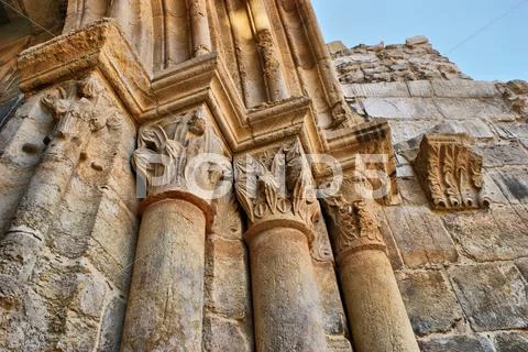 Entrance capitals of santa clara velha Stock Photos
