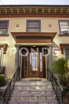 Entrance to a craftsman apartment building Stock Photos