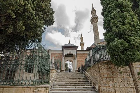 Entrance of Emir Sultan Mosque and Tomb with Stairs in Bursa Turkey Stock Photos