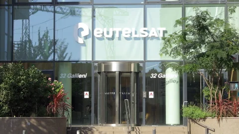Entrance of Eutelsat headquarters in Issy les Moulineaux near Paris, France Stock Footage 256973130