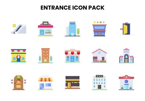 Entrance Flat Bundle Icons Pack Ilustración de archivo