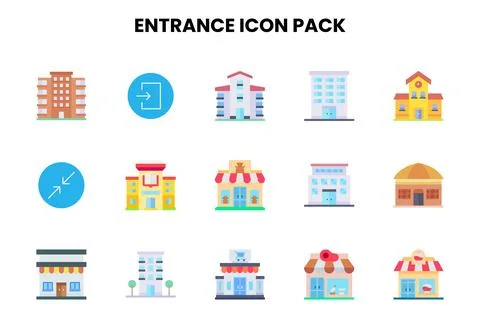 Entrance Flat Bundle Icons Pack Illustration