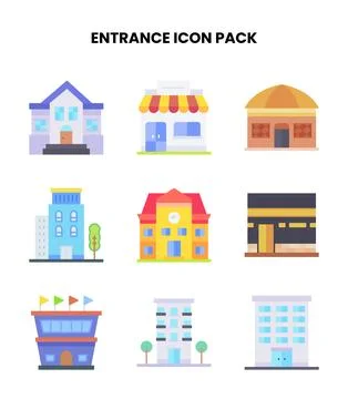 Entrance Flat Icons Pack Stock Illustration