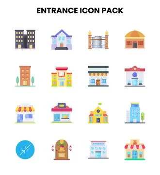 Entrance Flat Set Icons Pack Ilustración de archivo